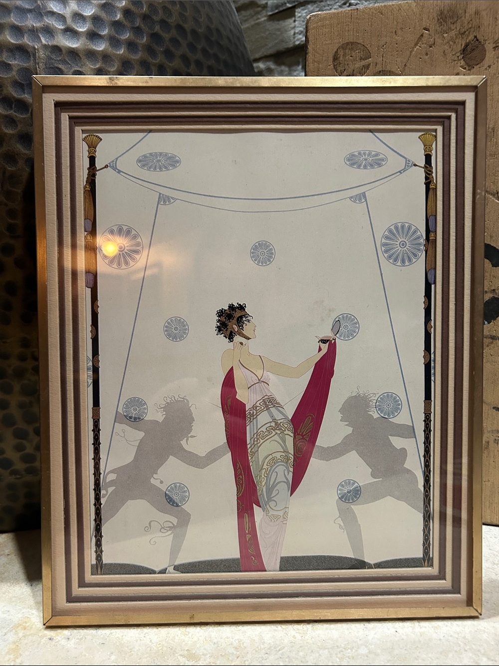 ERTE Vintage Book Print- “The Duel” Framed Art